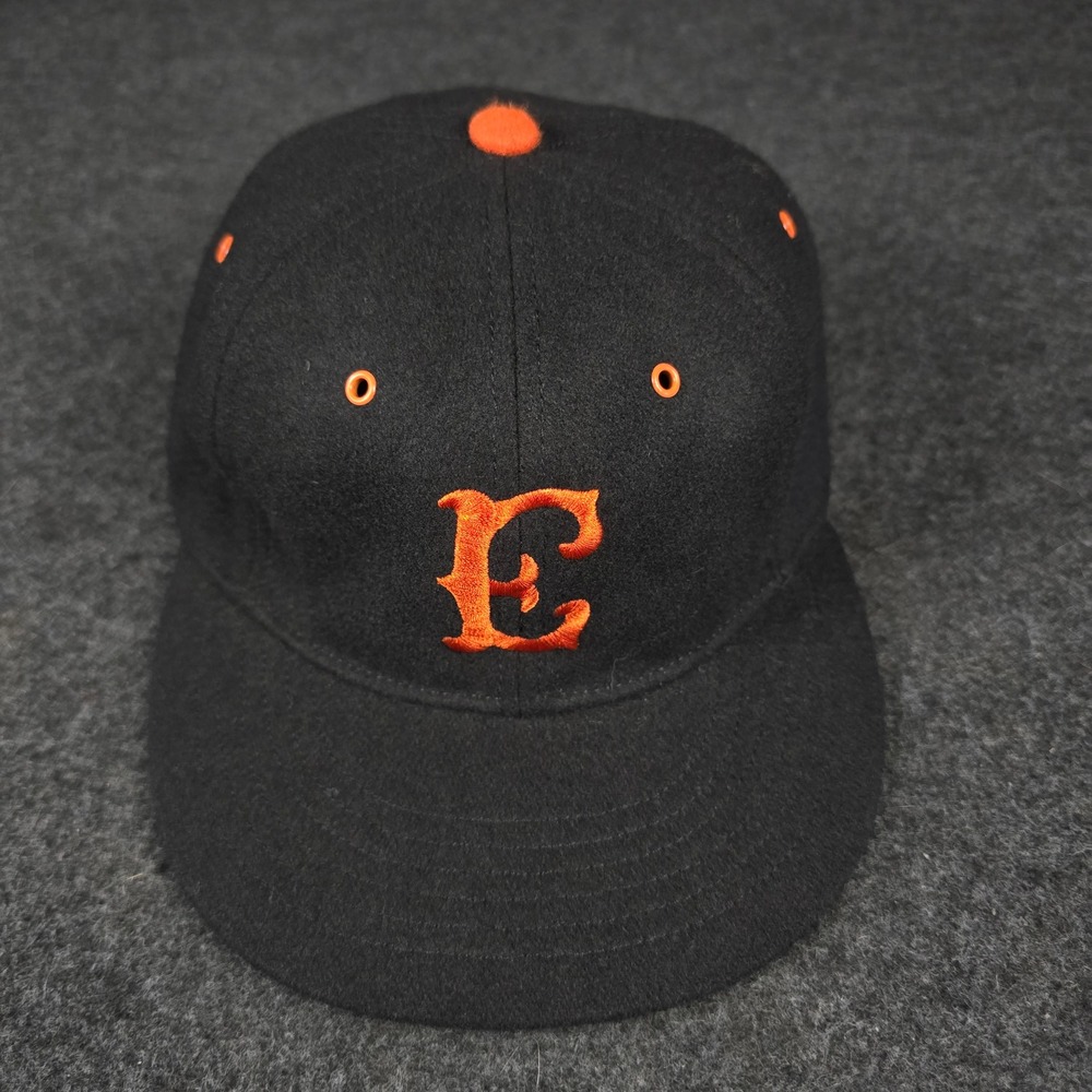 J.Crew Oarsman Mens Wool Baseball Cap Black Orange Letter Ebbets Leather Strap
